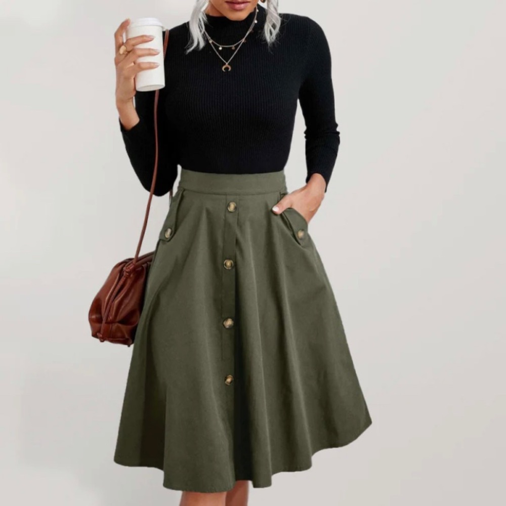 Belle Poque Women's Vintage Stretch High Waist A-Line Flared Midi Skirts